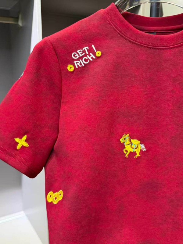 2026 Κεντημένο ανδρικό T-shirt με σχέδιο Get Rich, βαρύ ύφασμα, κοντά μανίκια, διακριτή πολυτέλεια, υψηλή ποιότητα, ευέλικτο, στρογγυλός λαιμός