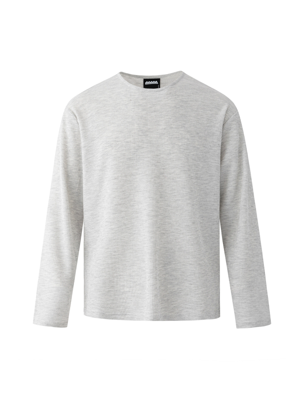 MYQ ανδρικό μακρυμάνικο T‑shirt με βάφελ πλέξη, στρογγυλός λαιμός, χαλαρή γραμμή, άνοιξη-φθινόπωρο, κορεατικό στυλ