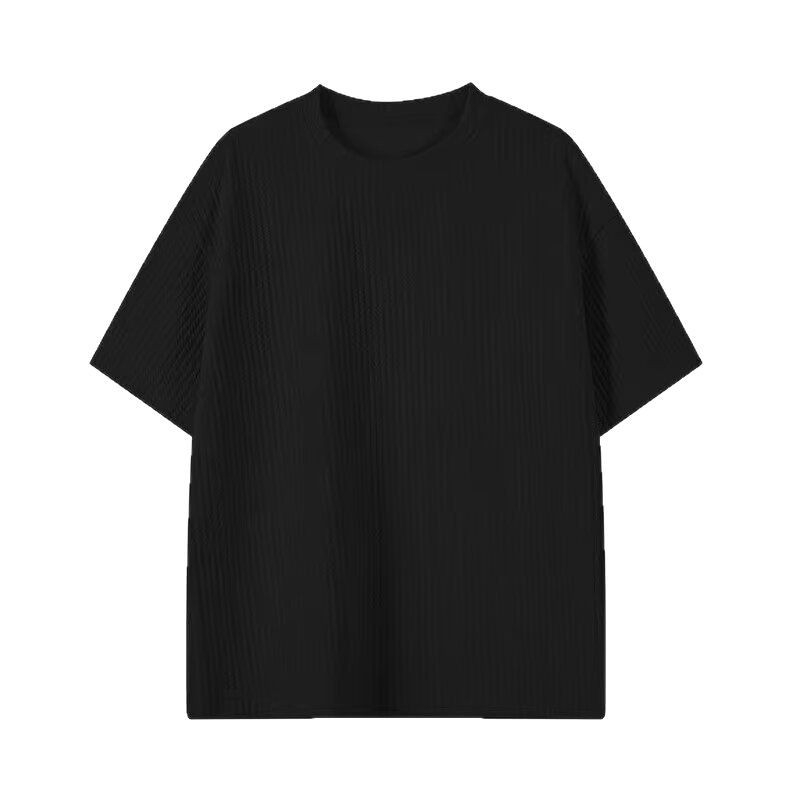 Ανδρικό καλοκαιρινό κοντομάνικο T‑shirt, χαλαρή γραμμή, υφή βάφλ, εμπνευσμένο από το Χονγκ Κονγκ