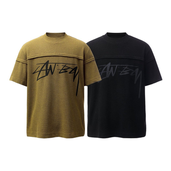 2026 καλοκαίρι: Νέο μοντέλο αμερικανικού streetwear T‑shirt με εκτύπωση γραμμάτων, εφέ ψευδούς δύο τμημάτων, στρογγυλός λαιμός, κοντά μανίκια, για άνδρες