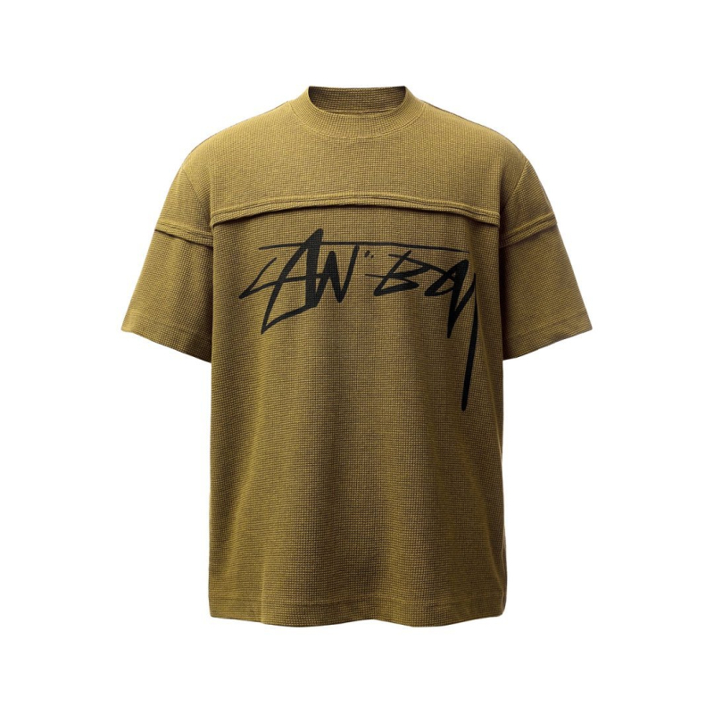 2026 καλοκαίρι: Νέο μοντέλο αμερικανικού streetwear T‑shirt με εκτύπωση γραμμάτων, εφέ ψευδούς δύο τμημάτων, στρογγυλός λαιμός, κοντά μανίκια, για άνδρες
