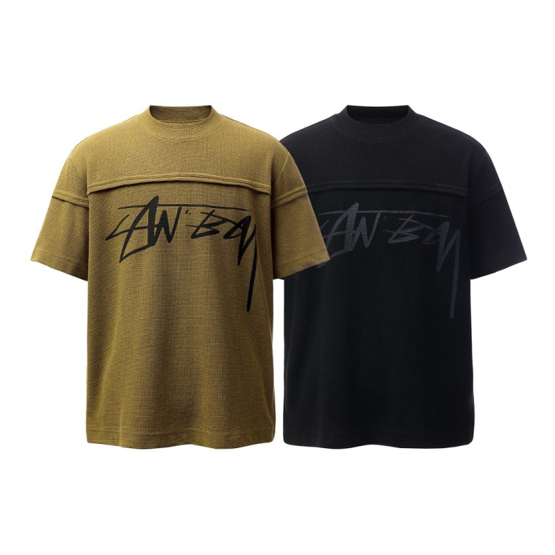 2026 καλοκαίρι: Νέο μοντέλο αμερικανικού streetwear T‑shirt με εκτύπωση γραμμάτων, εφέ ψευδούς δύο τμημάτων, στρογγυλός λαιμός, κοντά μανίκια, για άνδρες