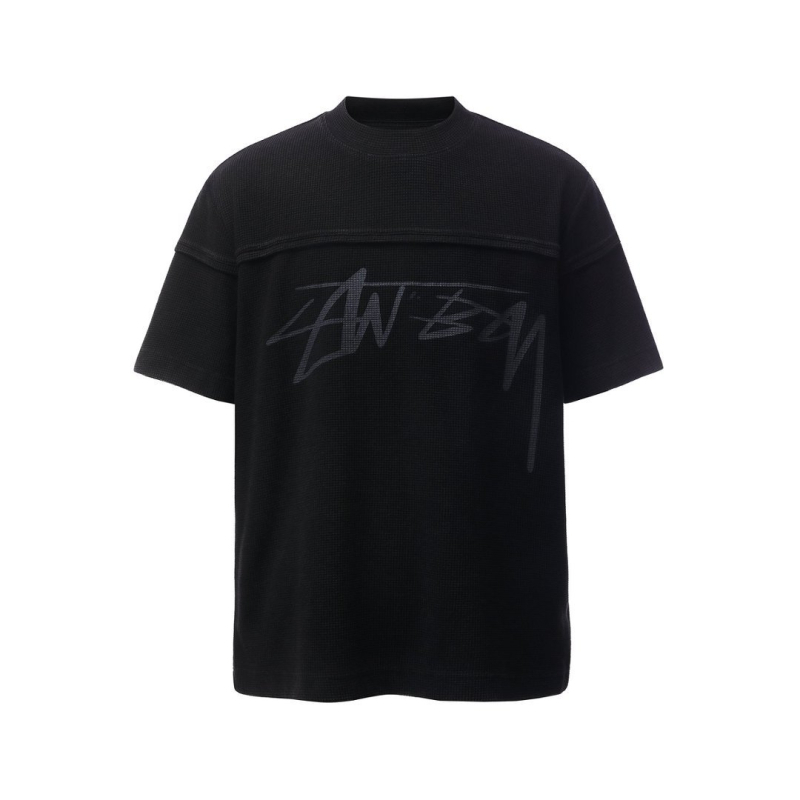 2026 καλοκαίρι: Νέο μοντέλο αμερικανικού streetwear T‑shirt με εκτύπωση γραμμάτων, εφέ ψευδούς δύο τμημάτων, στρογγυλός λαιμός, κοντά μανίκια, για άνδρες