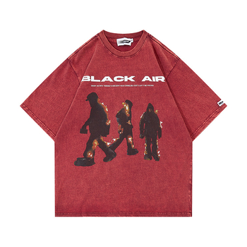 Blackair muška pamukasta majica s printom plamena, izblijedjeli izgled, kratki rukav, ulični vintage stil, casual i svestran