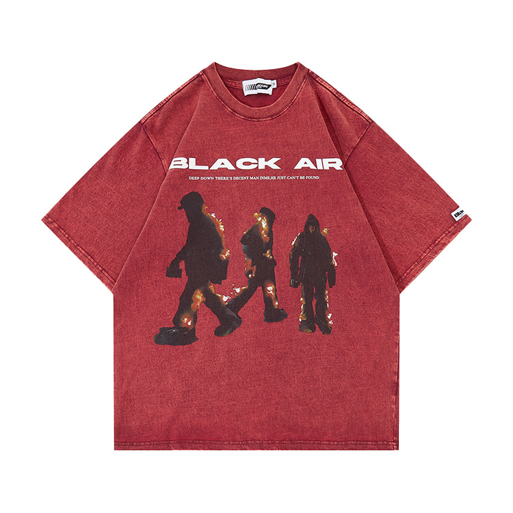 Blackair muška pamukasta majica s printom plamena, izblijedjeli izgled, kratki rukav, ulični vintage stil, casual i svestran