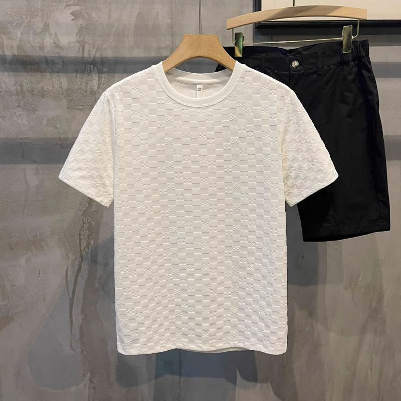Αντρικό κοντομάνικο T‑shirt με στενή εφαρμογή, δροσερό ύφασμα Ice Silk, με σχέδιο γραμμάτων, επιχειρηματικό στυλ Ευρώπη-Αμερική, μοντέλο 2026