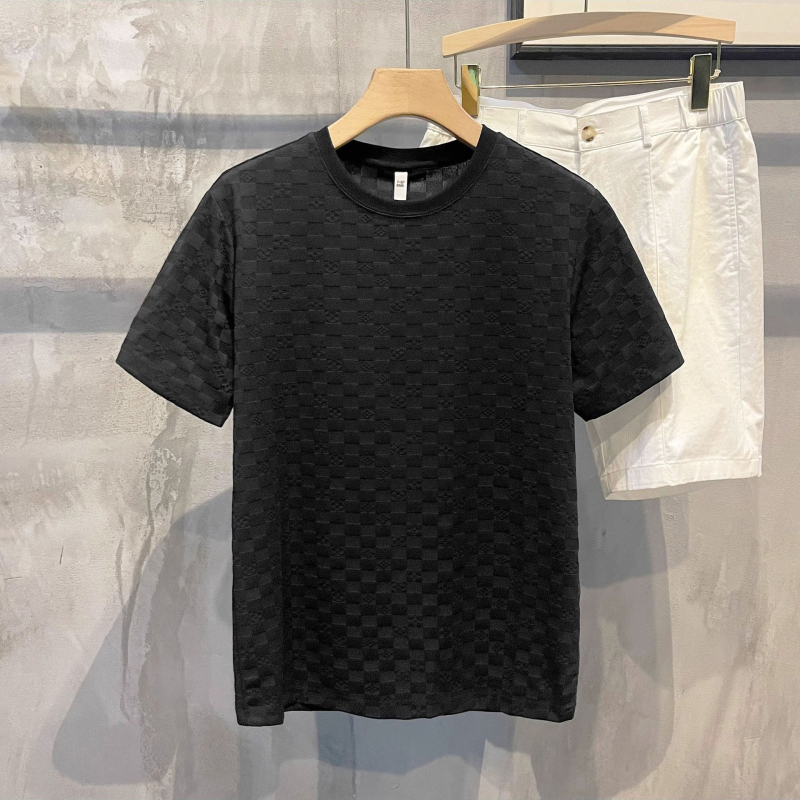 Αντρικό κοντομάνικο T‑shirt με στενή εφαρμογή, δροσερό ύφασμα Ice Silk, με σχέδιο γραμμάτων, επιχειρηματικό στυλ Ευρώπη-Αμερική, μοντέλο 2026