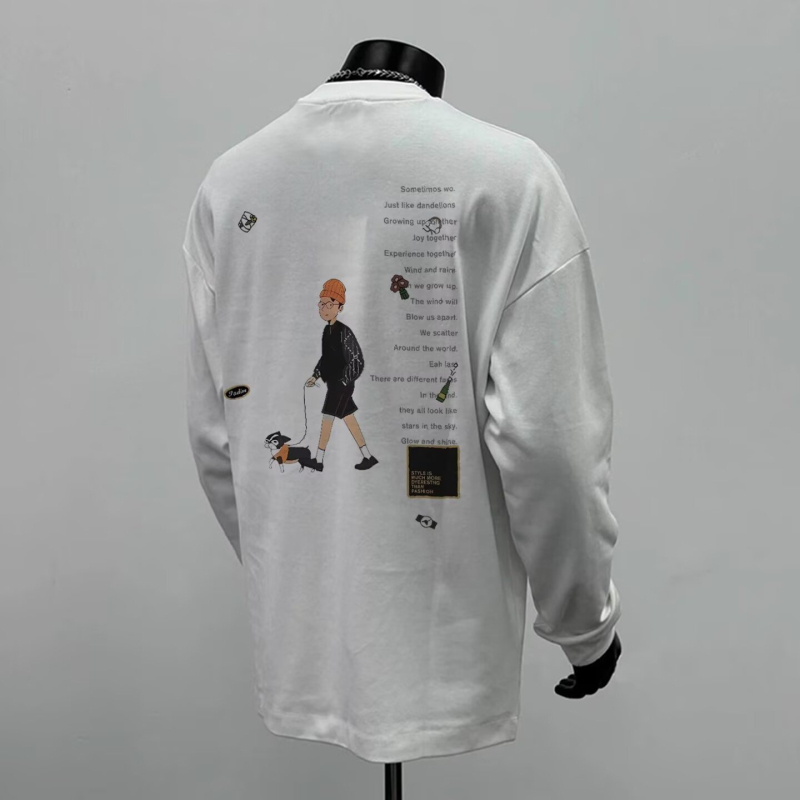 Μακρυμάνικο T-shirt από 100% βαμβάκι, στρογγυλή λαιμόκοψη, βαρείς τύπου, 2025 premium για άνδρες, αστικός στυλ, συμβατό με ζευγάρια