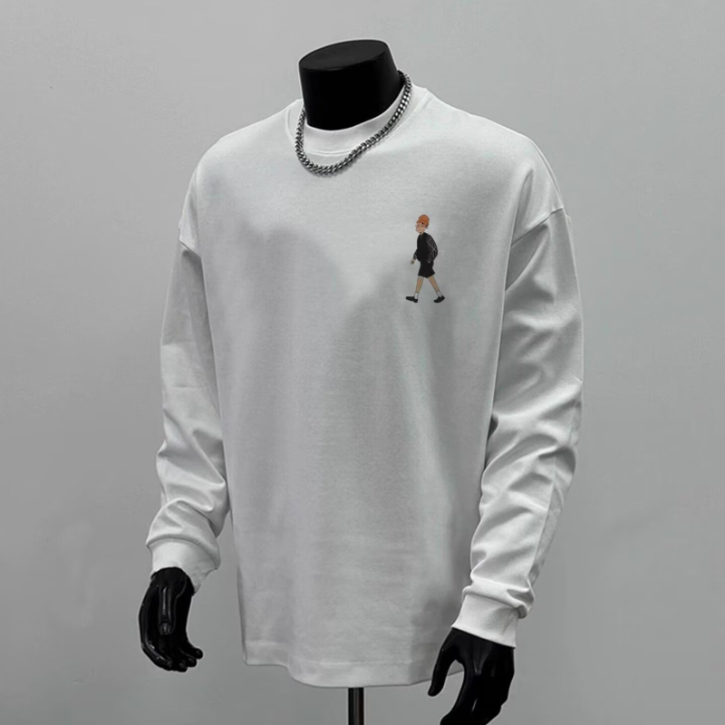 Μακρυμάνικο T-shirt από 100% βαμβάκι, στρογγυλή λαιμόκοψη, βαρείς τύπου, 2025 premium για άνδρες, αστικός στυλ, συμβατό με ζευγάρια