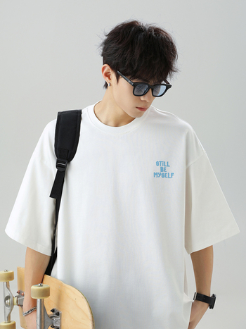 Ανδρικό κοντομάνικο T‑shirt με εκτύπωση γραμμάτων σε μπλοκ, αμερικανικό στυλ, 100% βαμβάκι, φαρδιά γραμμή, καλοκαίρι ρετρό