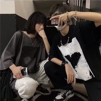Muška kratka majica, slobodan kroj, trendovski ulični stil Harajuku i Hong Kong stil, ljeto, za parove