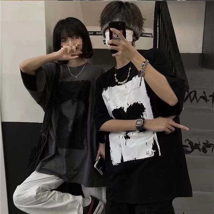 Muška kratka majica, slobodan kroj, trendovski ulični stil Harajuku i Hong Kong stil, ljeto, za parove