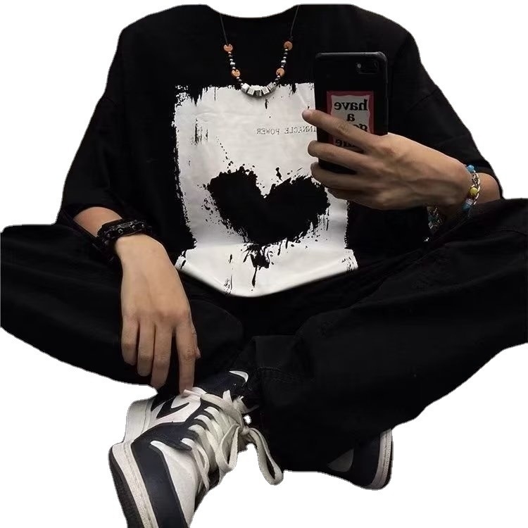 Muška kratka majica, slobodan kroj, trendovski ulični stil Harajuku i Hong Kong stil, ljeto, za parove