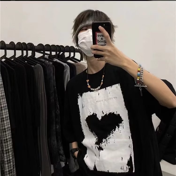 Muška kratka majica, slobodan kroj, trendovski ulični stil Harajuku i Hong Kong stil, ljeto, za parove