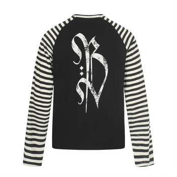 Ανδρικό μακρυμάνικο T‑shirt με σχέδιο σταυρός, σκούρο street style, ριγέ με χρωματικό block, ράγκλαν μανίκια, στρογγυλό λαιμό, άνοιξη–φθινόπωρο