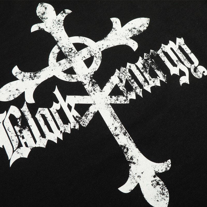 Ανδρικό μακρυμάνικο T‑shirt με σχέδιο σταυρός, σκούρο street style, ριγέ με χρωματικό block, ράγκλαν μανίκια, στρογγυλό λαιμό, άνοιξη–φθινόπωρο