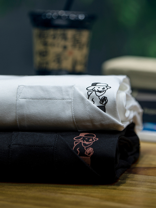 230 g βαμβακερή αντρική κοντομάνικη T‑shirt, καλοκαίρι, χαλαρή γραμμή, στρογγυλή λαιμόκοψη, τύπωμα ζωϊκού μοτίβου