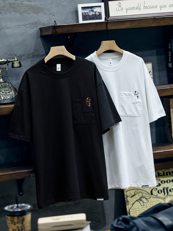 230 g βαμβακερή αντρική κοντομάνικη T‑shirt, καλοκαίρι, χαλαρή γραμμή, στρογγυλή λαιμόκοψη, τύπωμα ζωϊκού μοτίβου
