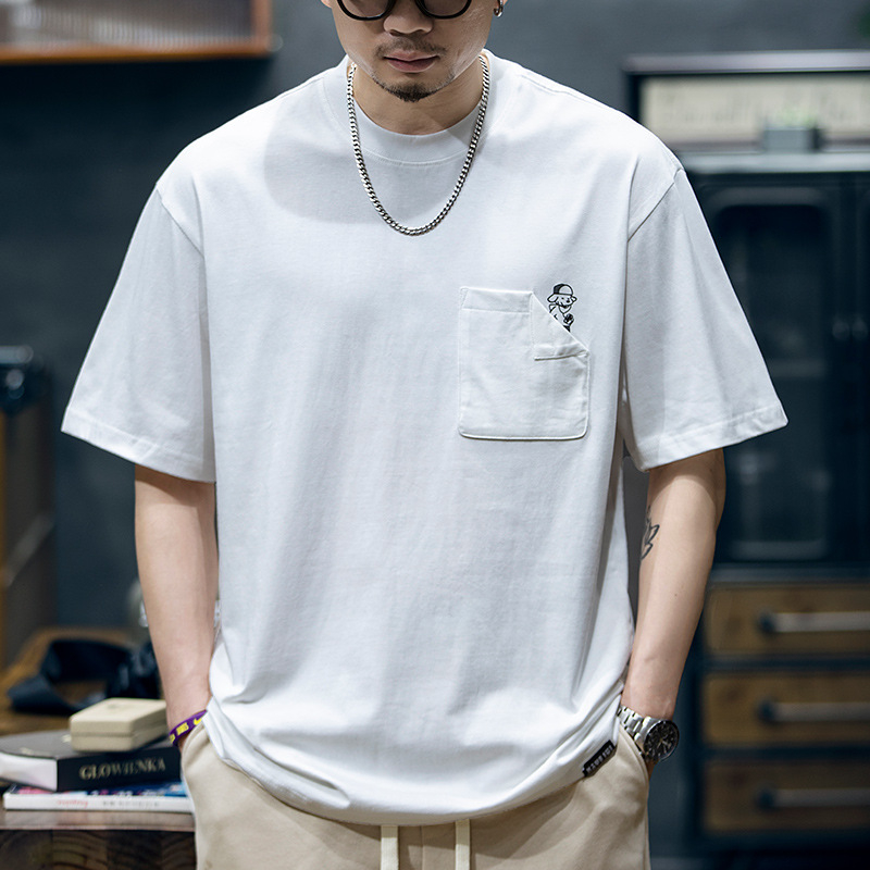 230 g βαμβακερή αντρική κοντομάνικη T‑shirt, καλοκαίρι, χαλαρή γραμμή, στρογγυλή λαιμόκοψη, τύπωμα ζωϊκού μοτίβου