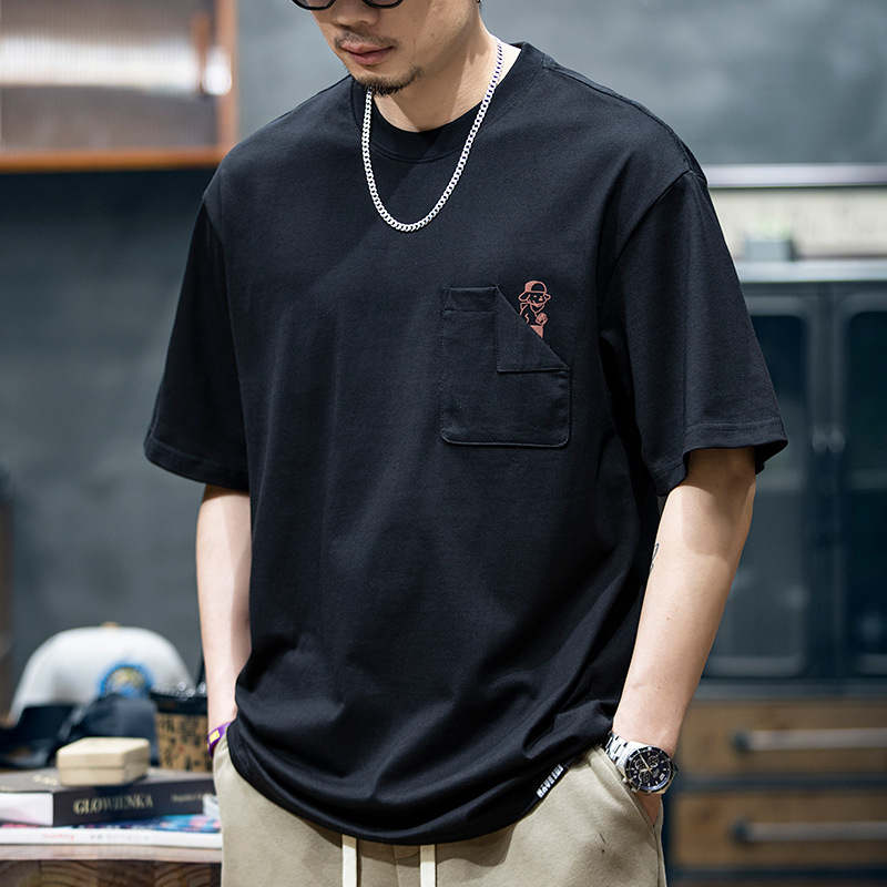 230 g βαμβακερή αντρική κοντομάνικη T‑shirt, καλοκαίρι, χαλαρή γραμμή, στρογγυλή λαιμόκοψη, τύπωμα ζωϊκού μοτίβου