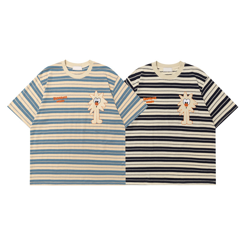 Μπλούζα T‑shirt με ρίγες, κοντό μανίκι, σε vintage αμερικάνικο στυλ για άνδρες, βαμβακερή μίξη