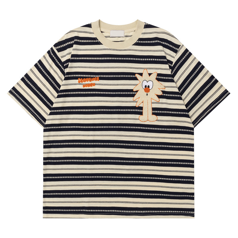 Μπλούζα T‑shirt με ρίγες, κοντό μανίκι, σε vintage αμερικάνικο στυλ για άνδρες, βαμβακερή μίξη