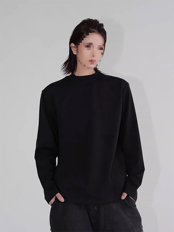 Μακρυμάνικη βαμβακερή T‑shirt για άνοιξη-φθινόπωρο, μονόχρωμη, στρογγυλός λαιμός, χαλαρή γραμμή, 180–250 g