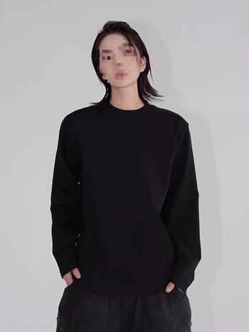Μακρυμάνικη βαμβακερή T‑shirt για άνοιξη-φθινόπωρο, μονόχρωμη, στρογγυλός λαιμός, χαλαρή γραμμή, 180–250 g