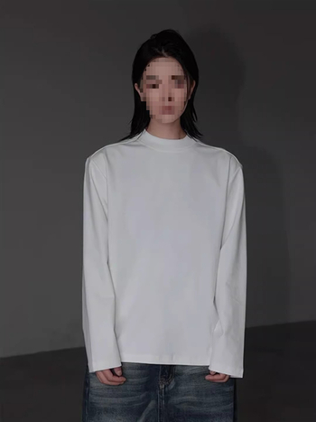 Μακρυμάνικη βαμβακερή T‑shirt για άνοιξη-φθινόπωρο, μονόχρωμη, στρογγυλός λαιμός, χαλαρή γραμμή, 180–250 g