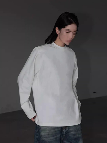 Μακρυμάνικη βαμβακερή T‑shirt για άνοιξη-φθινόπωρο, μονόχρωμη, στρογγυλός λαιμός, χαλαρή γραμμή, 180–250 g