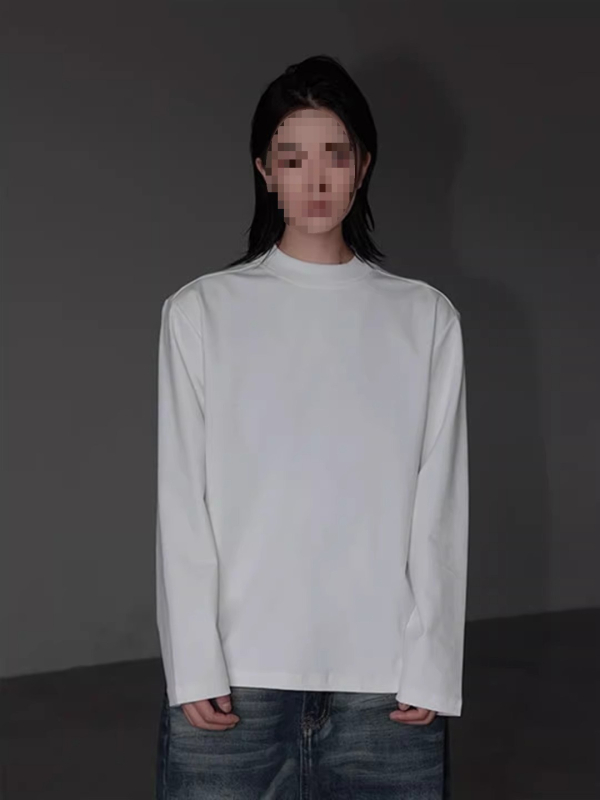 Μακρυμάνικη βαμβακερή T‑shirt για άνοιξη-φθινόπωρο, μονόχρωμη, στρογγυλός λαιμός, χαλαρή γραμμή, 180–250 g