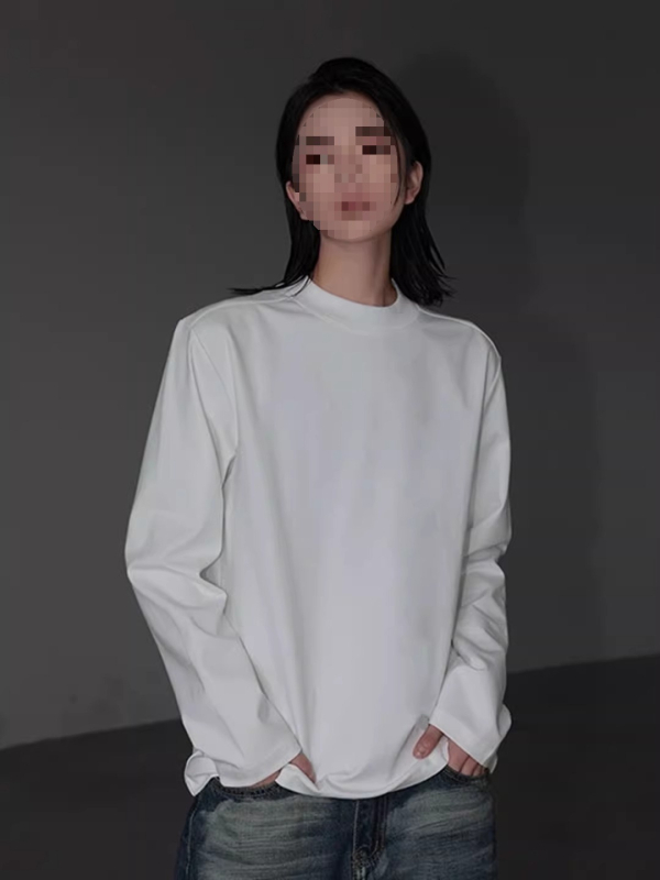 Μακρυμάνικη βαμβακερή T‑shirt για άνοιξη-φθινόπωρο, μονόχρωμη, στρογγυλός λαιμός, χαλαρή γραμμή, 180–250 g