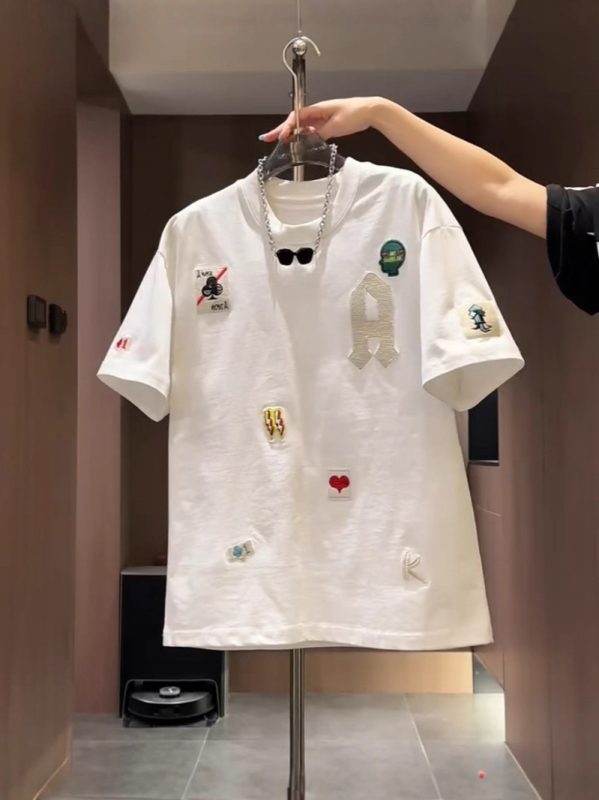 Ανδρικό κοντομάνικο T‑shirt σε αμερικάνικο στυλ, βαμβακερό, με κέντημα γραμμάτων, στρογγυλή λαιμόκοψη, καλοκαίρι.