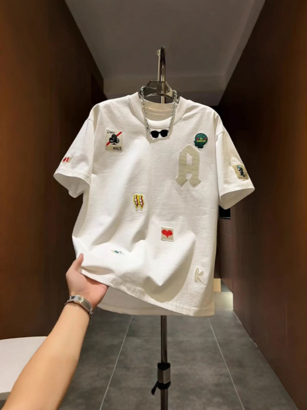 Ανδρικό κοντομάνικο T‑shirt σε αμερικάνικο στυλ, βαμβακερό, με κέντημα γραμμάτων, στρογγυλή λαιμόκοψη, καλοκαίρι.