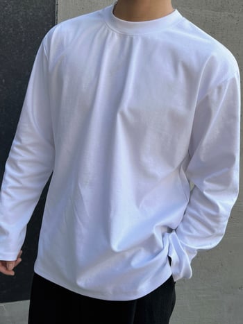 MYQ Muška majica s dugim rukavima, jednobojna, opušten kroj, okrugli izrez, korejski stil, svakodnevno nošenje