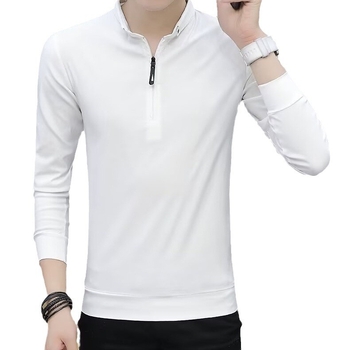 Ανδρικό T‑shirt με μακρύ μανίκι, γιακά‑στάση και μισό φερμουάρ, μονόχρωμο, καθημερινό στυλ