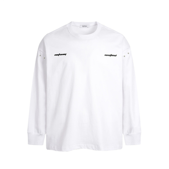 Ανδρικό βαμβακερό μακρυμάνικο T‑shirt με εκτύπωση γραμμάτων, χαλαρή εφαρμογή, στρογγυλός λαιμός, δρόμος στυλ