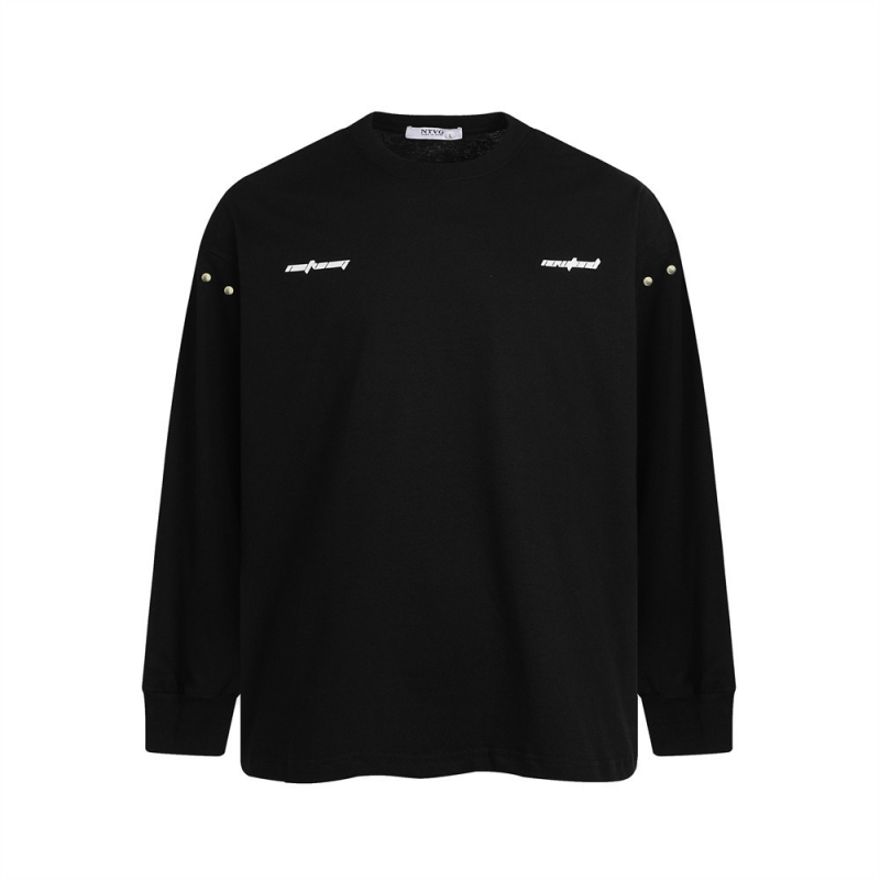 Ανδρικό βαμβακερό μακρυμάνικο T‑shirt με εκτύπωση γραμμάτων, χαλαρή εφαρμογή, στρογγυλός λαιμός, δρόμος στυλ