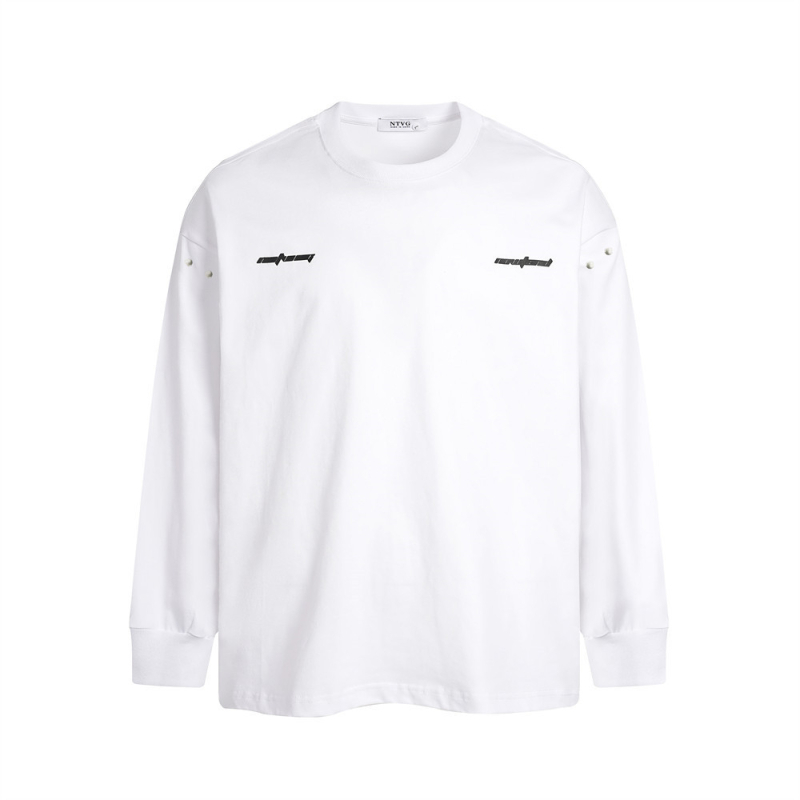 Ανδρικό βαμβακερό μακρυμάνικο T‑shirt με εκτύπωση γραμμάτων, χαλαρή εφαρμογή, στρογγυλός λαιμός, δρόμος στυλ