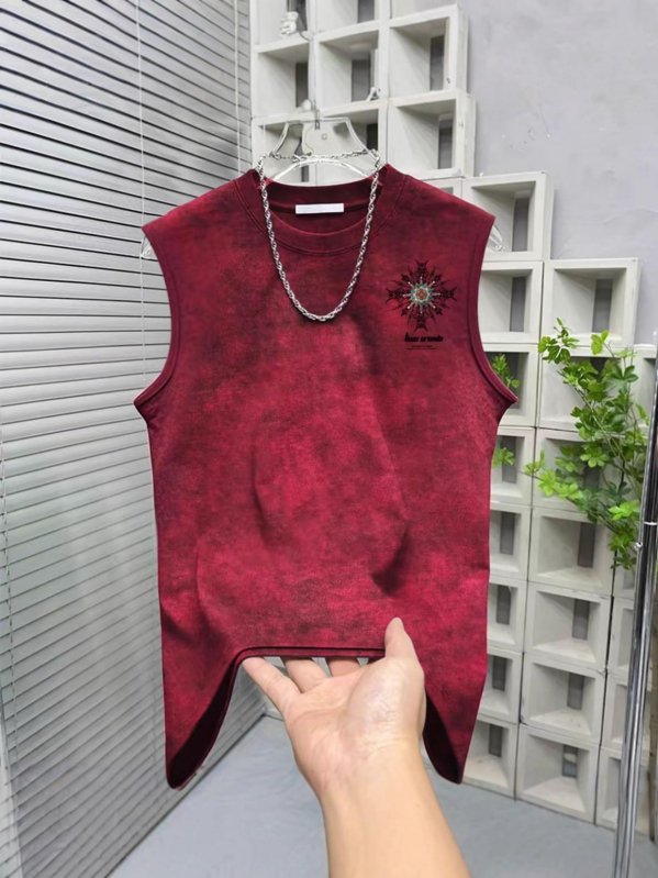 Muški bezruk top s tie-dye printom, labav kroj za ljeto