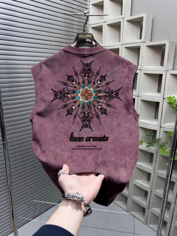 Muški bezruk top s tie-dye printom, labav kroj za ljeto