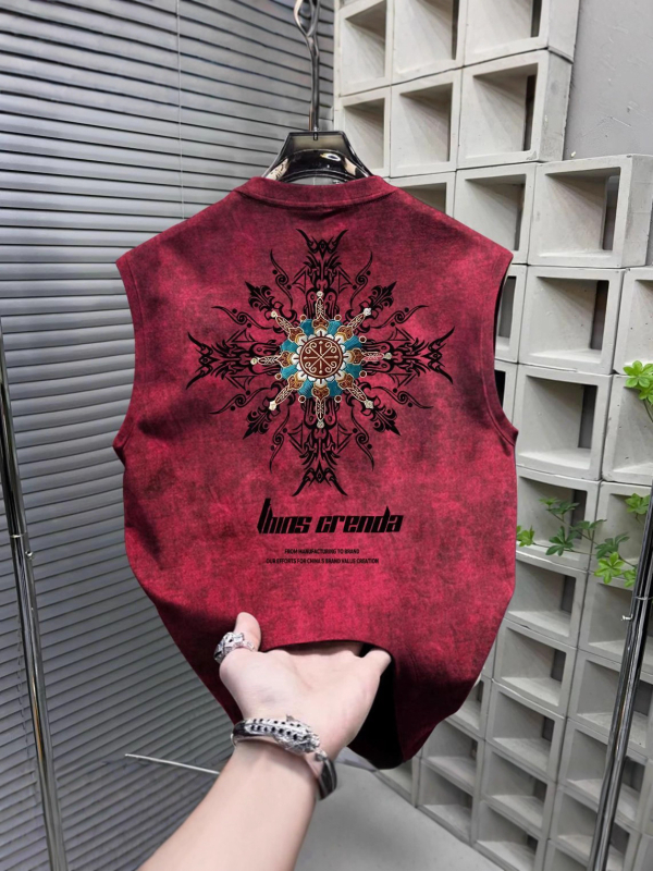 Muški bezruk top s tie-dye printom, labav kroj za ljeto