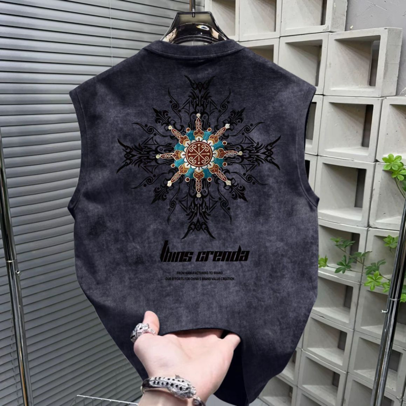 Muški bezruk top s tie-dye printom, labav kroj za ljeto
