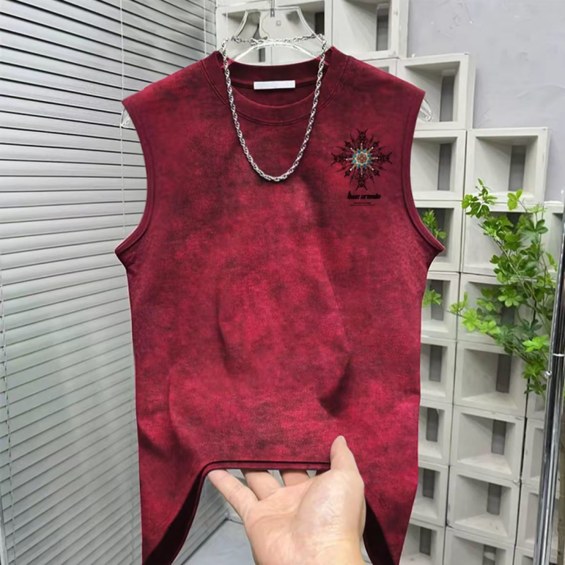 Muški bezruk top s tie-dye printom, labav kroj za ljeto