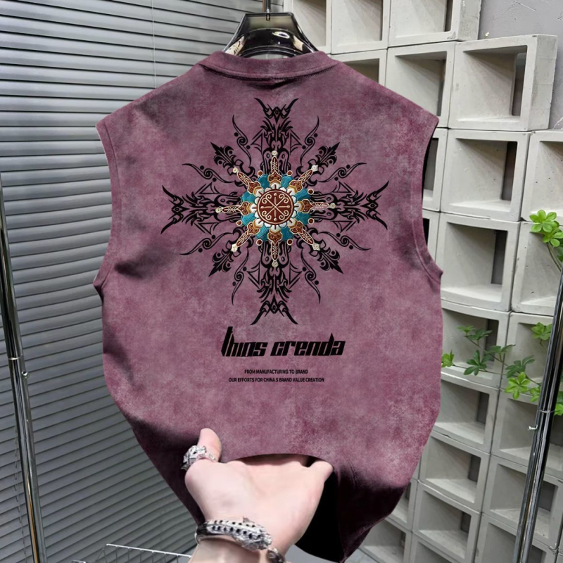 Muški bezruk top s tie-dye printom, labav kroj za ljeto