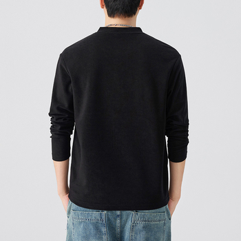 Ανδρικό μακρυμάνικο T‑shirt από Lyocell, φθινοπωρινό casual, φαρδιά γραμμή, στρογγυλός λαιμός, μονόχρωμο, σχέδιο κολάζ