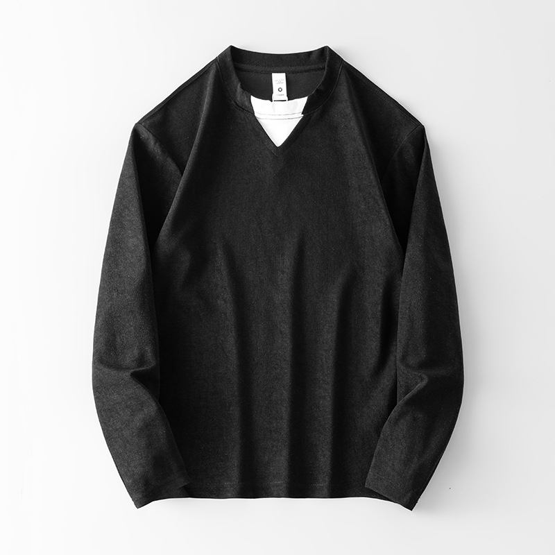Ανδρικό μακρυμάνικο T‑shirt από Lyocell, φθινοπωρινό casual, φαρδιά γραμμή, στρογγυλός λαιμός, μονόχρωμο, σχέδιο κολάζ
