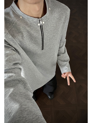 Muški T‑shirt s poluzipom i dugim rukavima od Mamba pamuka, američki street style, čist oblik, teške nite