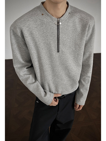 Muški T‑shirt s poluzipom i dugim rukavima od Mamba pamuka, američki street style, čist oblik, teške nite