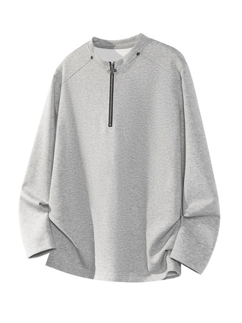 Muški T‑shirt s poluzipom i dugim rukavima od Mamba pamuka, američki street style, čist oblik, teške nite